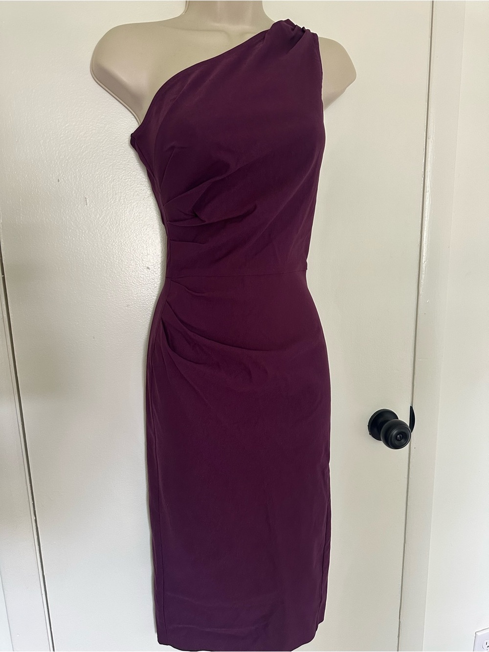Stop Staring One-Shoulder Plum Sheath Dress